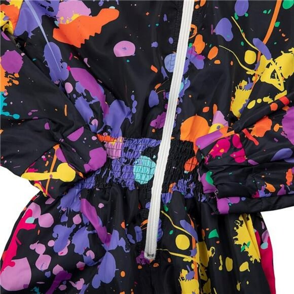 Womens Zip Hoodie Jumpsuit Color Block One Piece Tracksuit Windbreaker Set - Picture 4 of 7